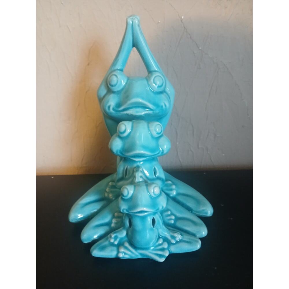 9" Yoga Frog Statute Turquoise Frog stacked decoration
